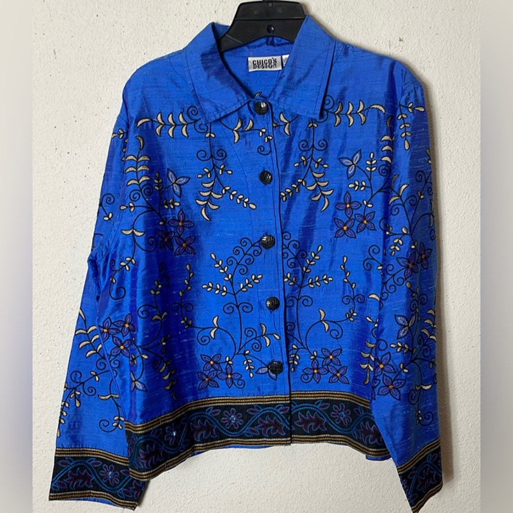 Chico's Design 100% SILK Southwest Embroidered Floral Lt  Jacket/nlouse